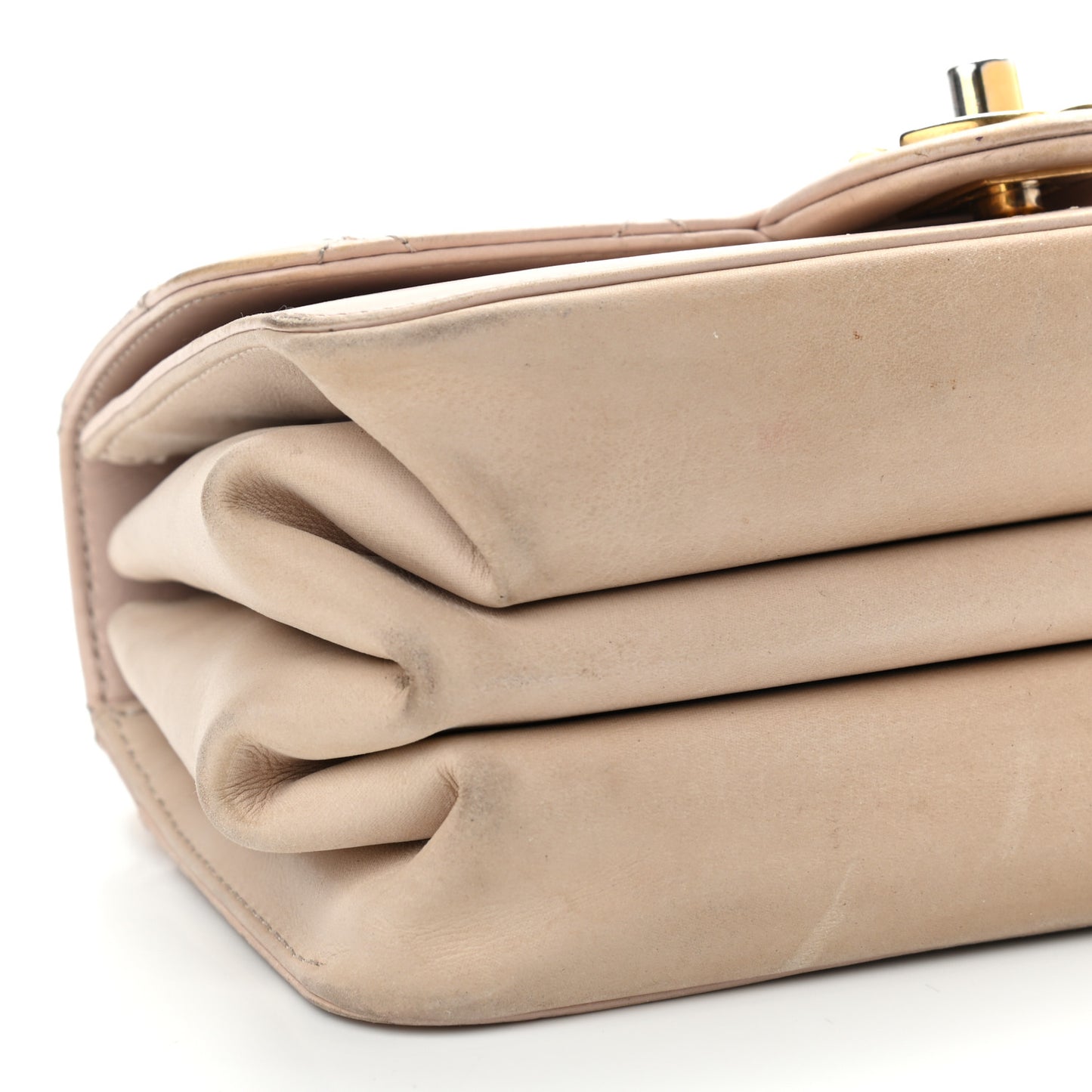 Glazed Calfskin Quilted Mini Straight Lined Flap Beige
