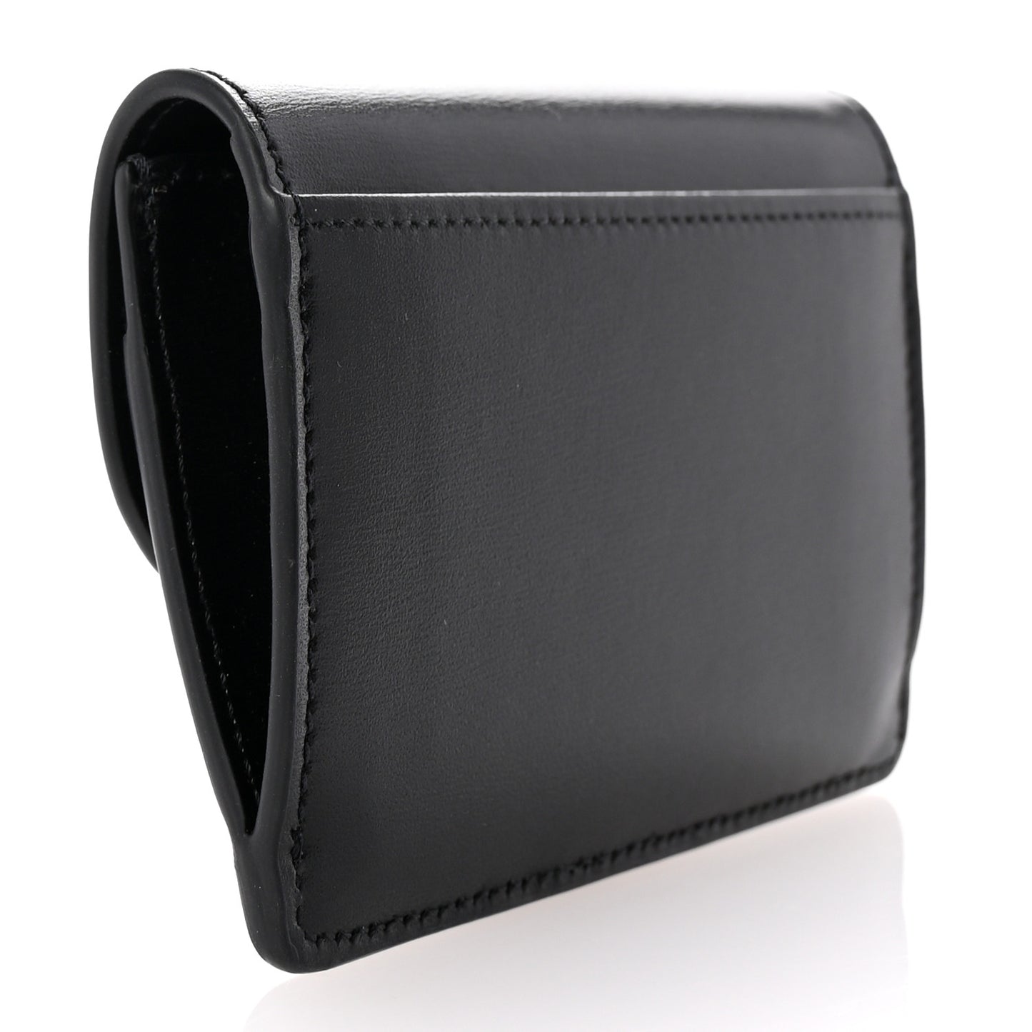 Shiny Calfskin Triomphe Flap Card Holder Black
