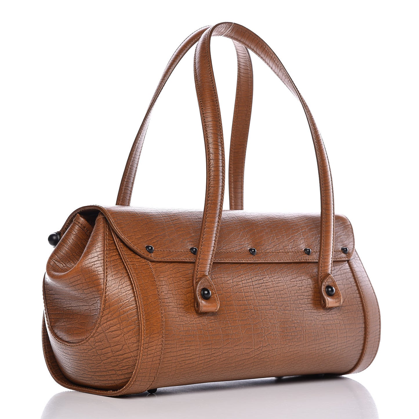 Calfskin Bamboo Bullet Satchel Brown