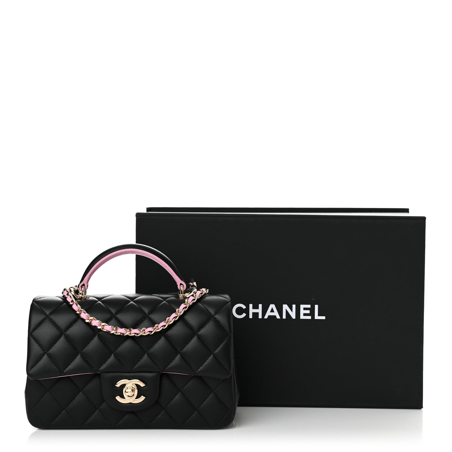 Chanel Lambskin Quilted Bi-Color Mini Top Handle Rectangular Flap Black Lilac 10 of 10