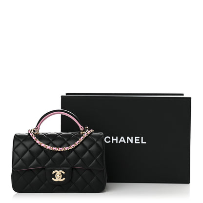Chanel Lambskin Quilted Bi-Color Mini Top Handle Rectangular Flap Black Lilac 10 of 10