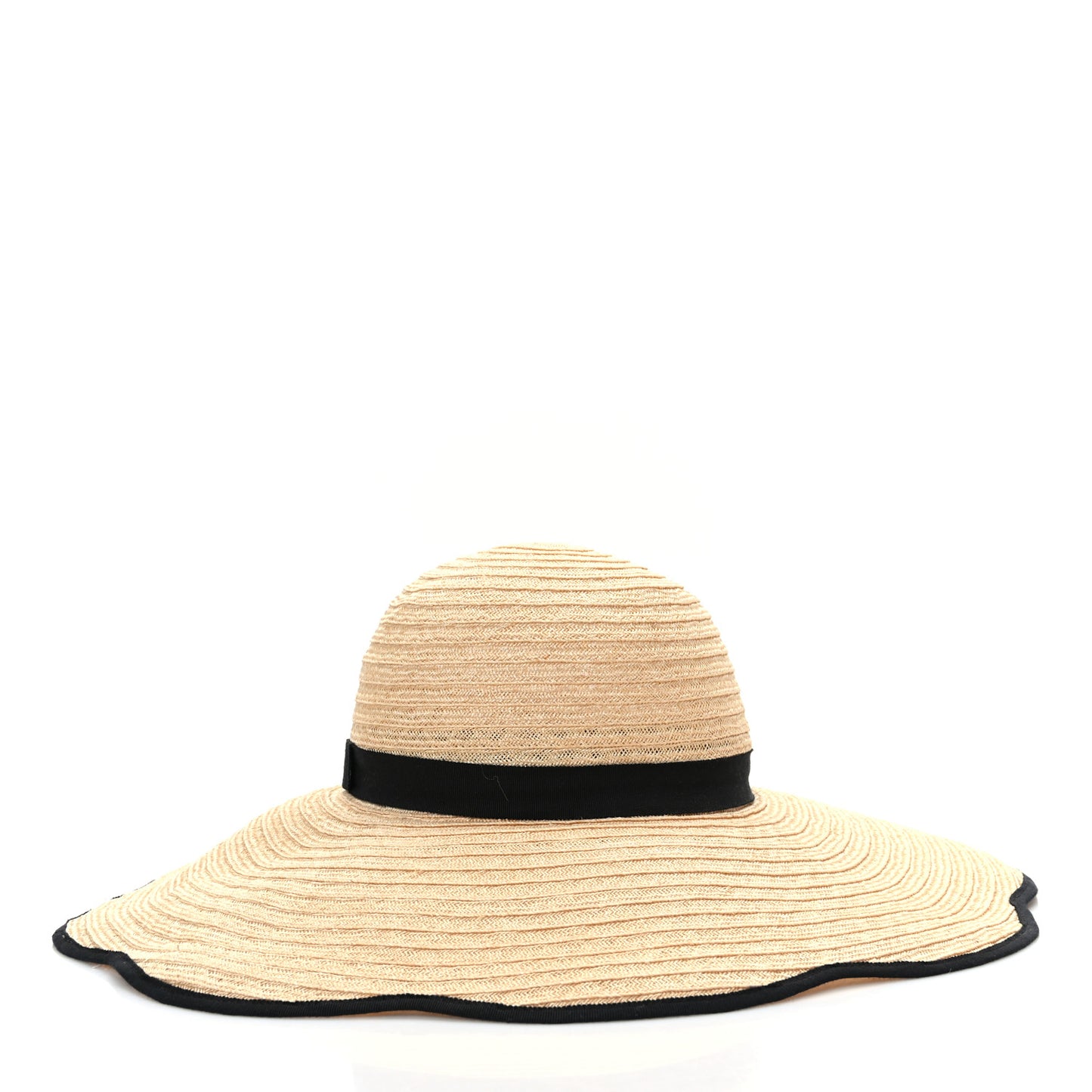 Straw Grosgrain Wide Brim Hat M Beige Black