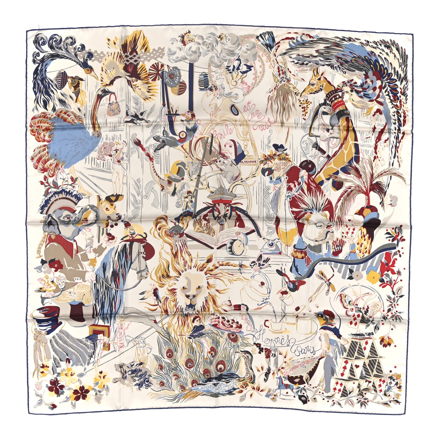 Silk Emile Et Une Nuit Scarf 90 Craie Rouge H Marine