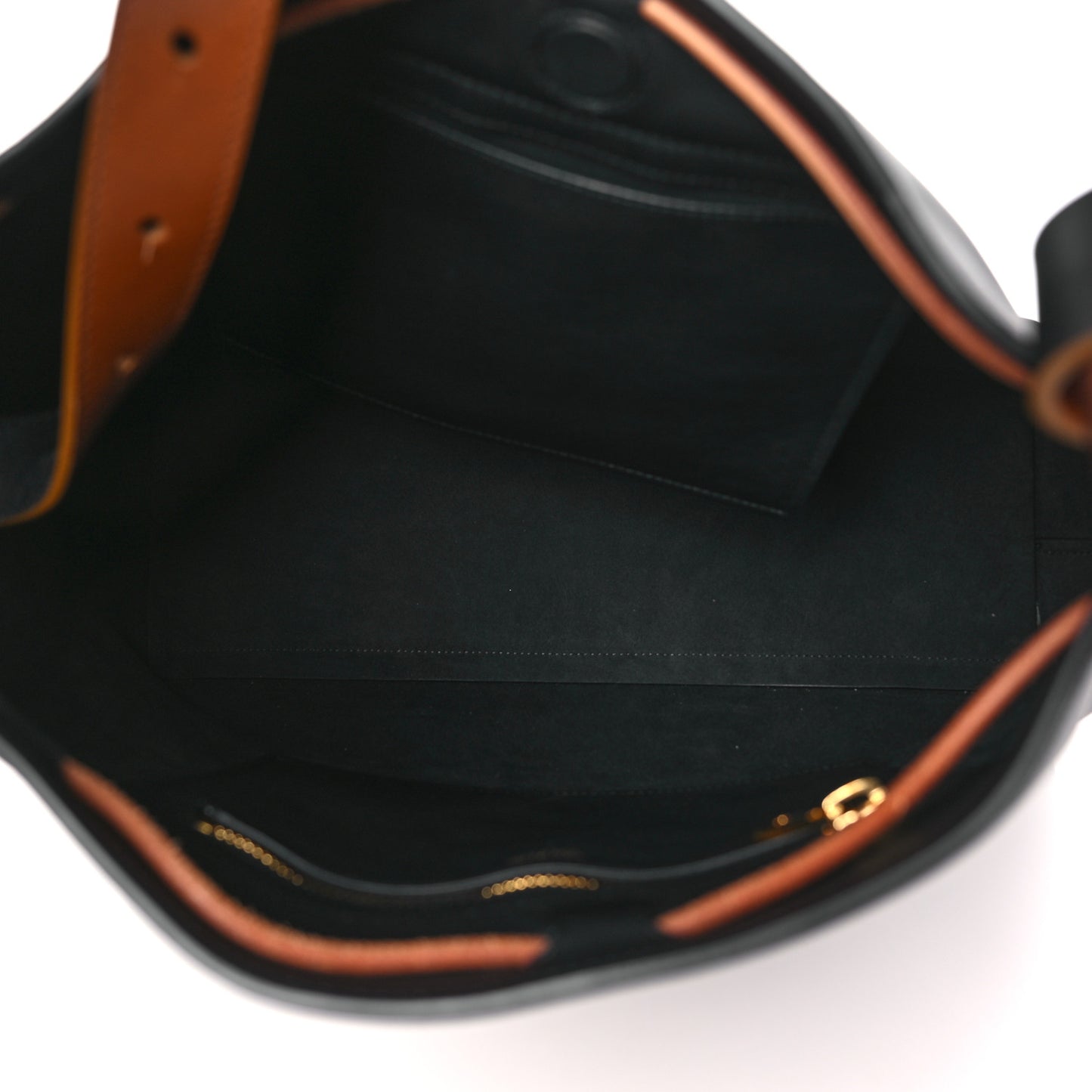 Calfskin Fisherman Hook Drawstring Hobo Bag Black