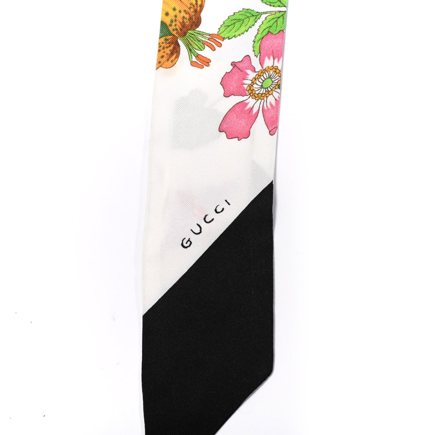 Silk Twill Floriso Neck Bow Scarf White Black
