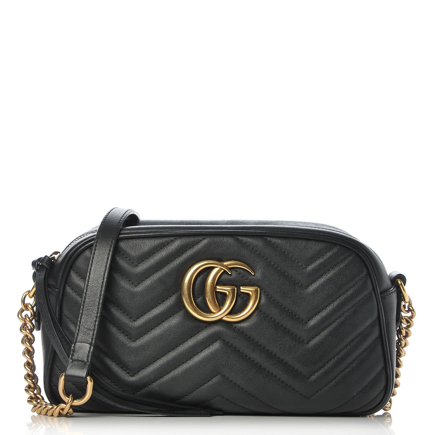 Gucci Calfskin Matelasse Small GG Marmont Chain Shoulder Bag Black 1 of 8