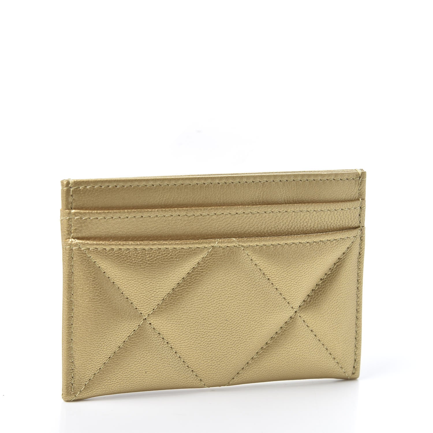Chanel Metallic Goatskin Quilted Chanel 19 Card Holder Gold 2 of 10
