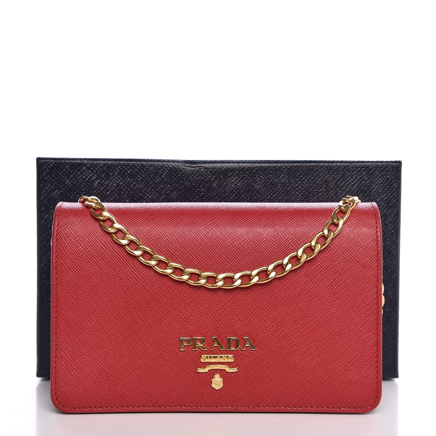 Prada Saffiano Lux Chain Wallet Fuoco 10 of 10