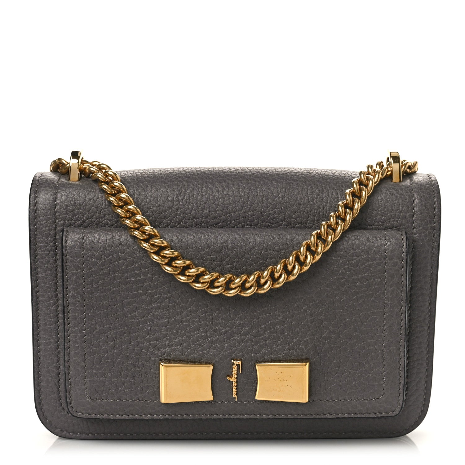 Salvatore Ferragamo Pebbled Calfskin Ginevra Chain Bag Grey 1 of 8