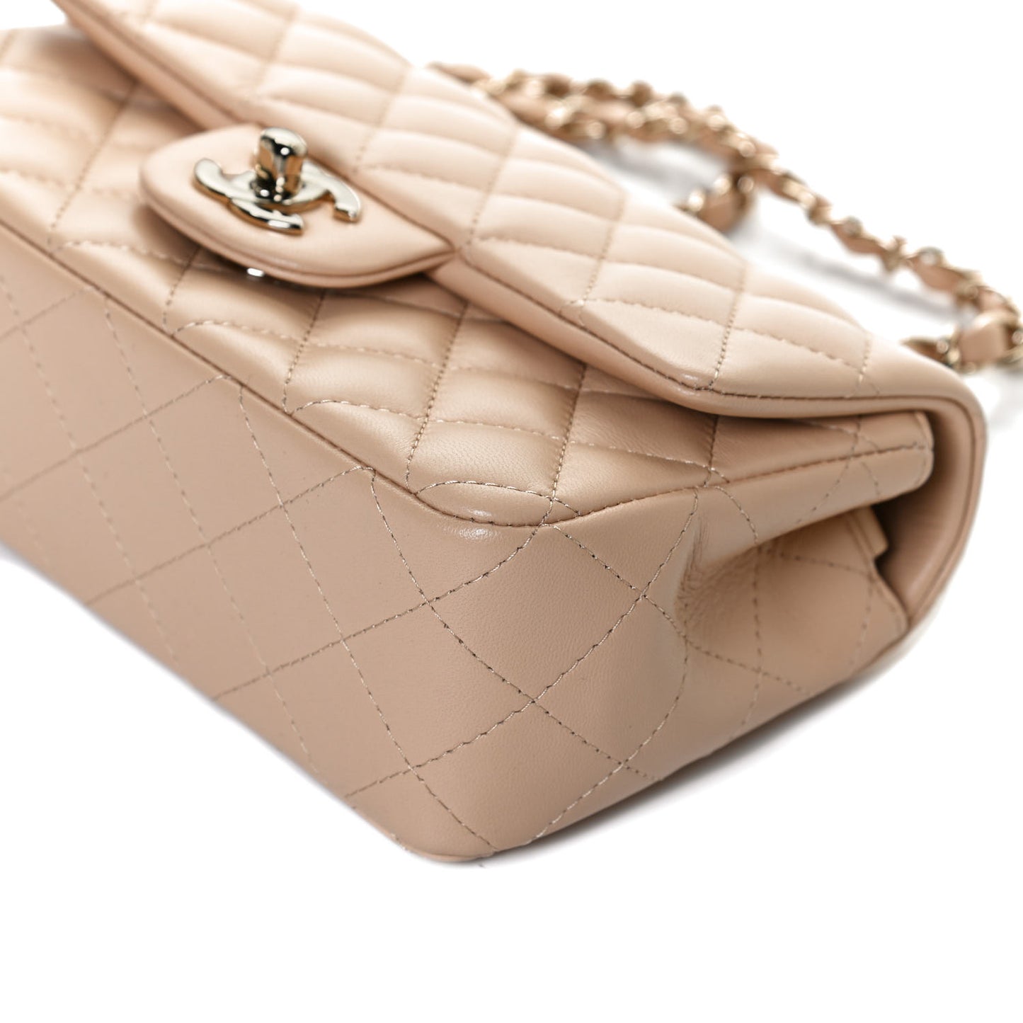 Lambskin Quilted Mini Rectangular Flap Beige
