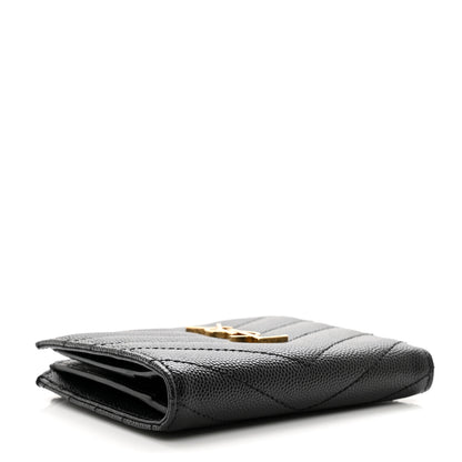 Saint Laurent Grain De Poudre Matelasse Chevron Monogram Zipped Card Case Black 4 of 7