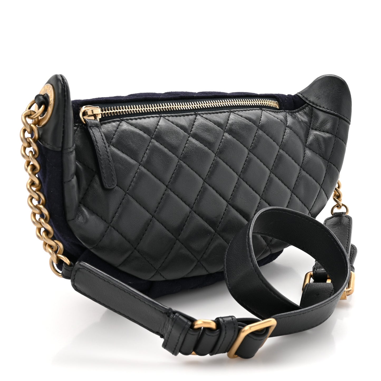 Wool Lambskin Quilted Paris Hamburg Charms Waist Bag Dark Navy