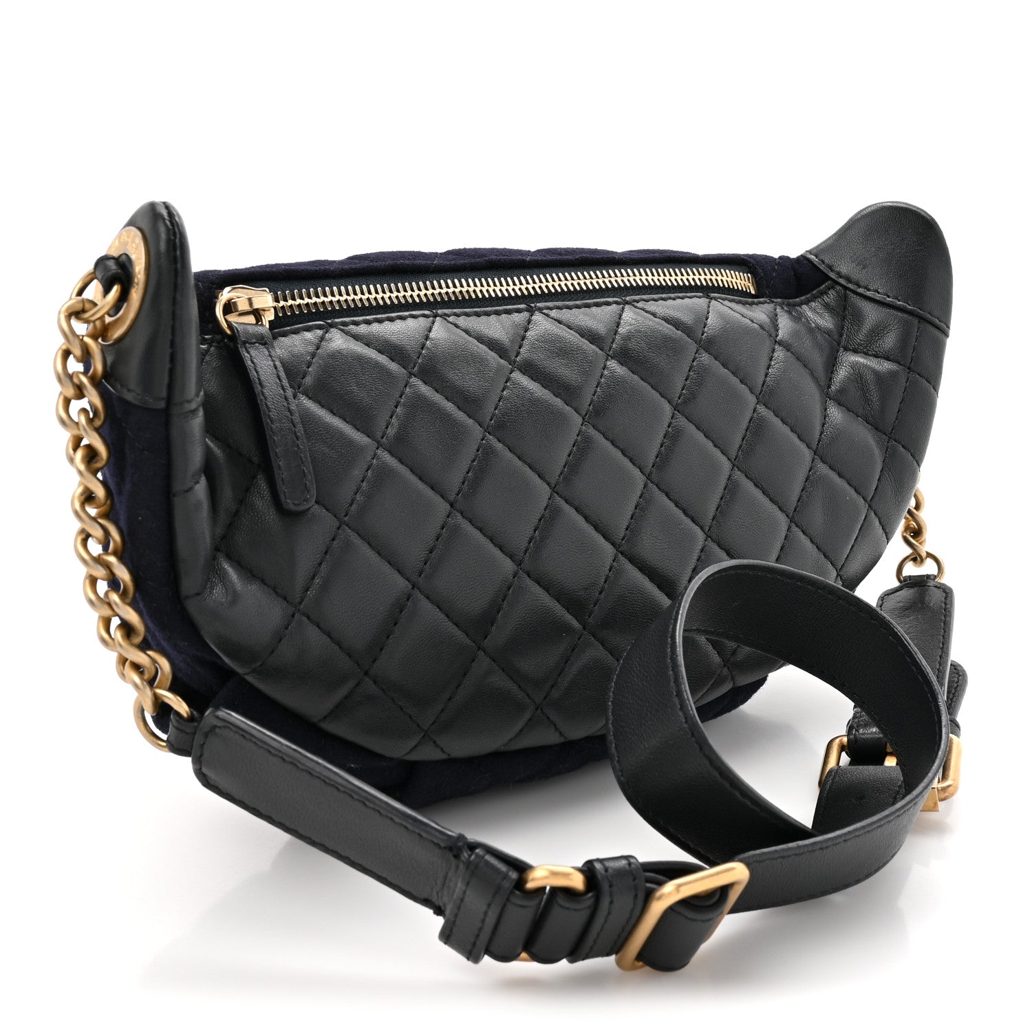 Chanel Wool Lambskin Quilted Paris Hamburg Charms Waist Bag Dark Navy 3 of 10
