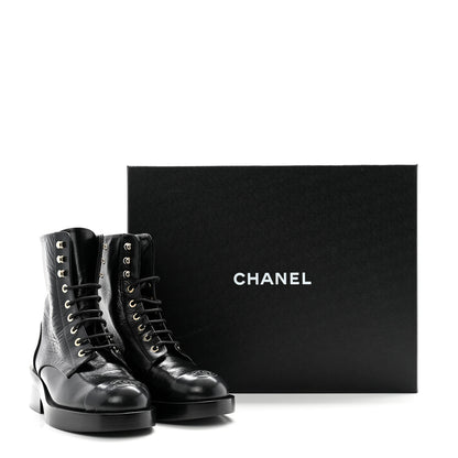 Chanel Shiny Goatskin Cap Toe Combat Boots 36.5 Black 10 of 10
