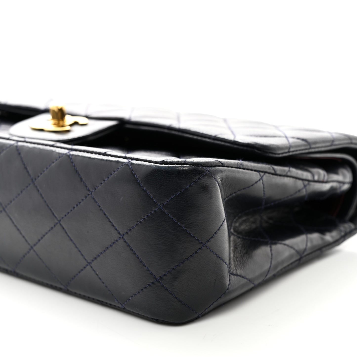 Lambskin Quilted Medium Double Flap Navy