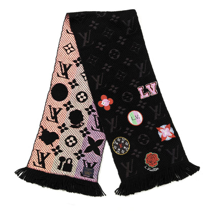 Louis Vuitton Wool Silk Stories Logomania Scarf Black 2 of 4