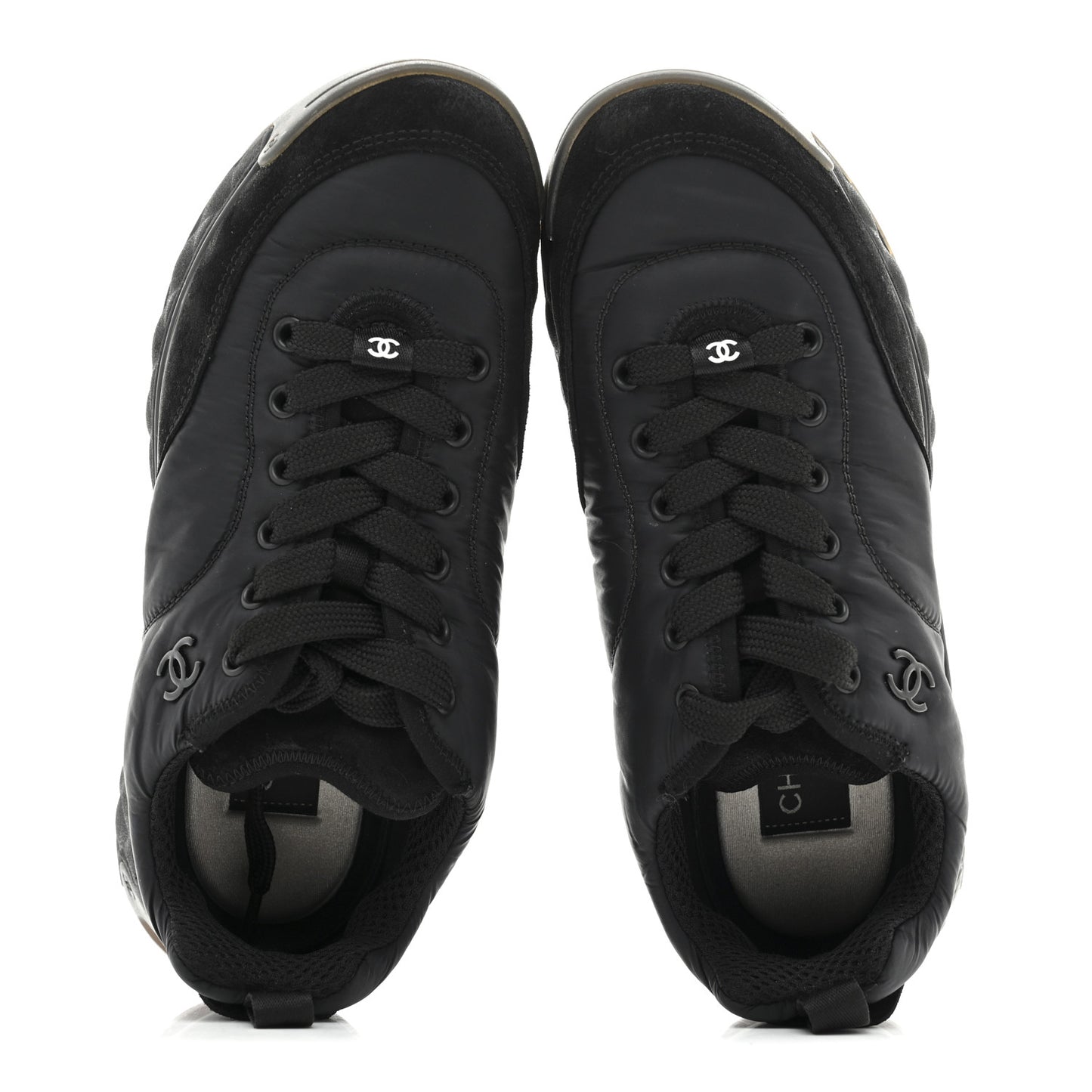Nylon Suede Calfskin CC Sneakers 38 Black