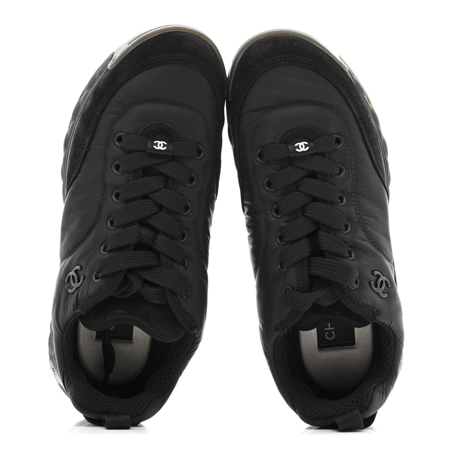 Chanel Nylon Suede Calfskin CC Sneakers 38 Black 2 of 9