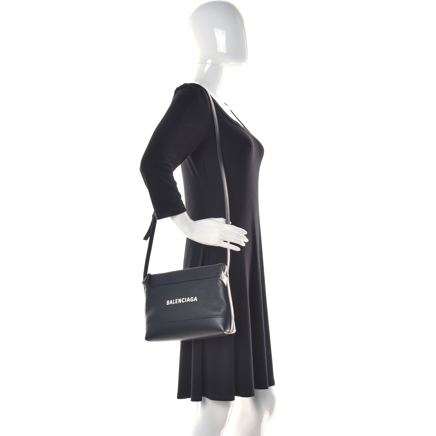 Balenciaga Calfskin Logo Shouder Bag Black 2 of 12