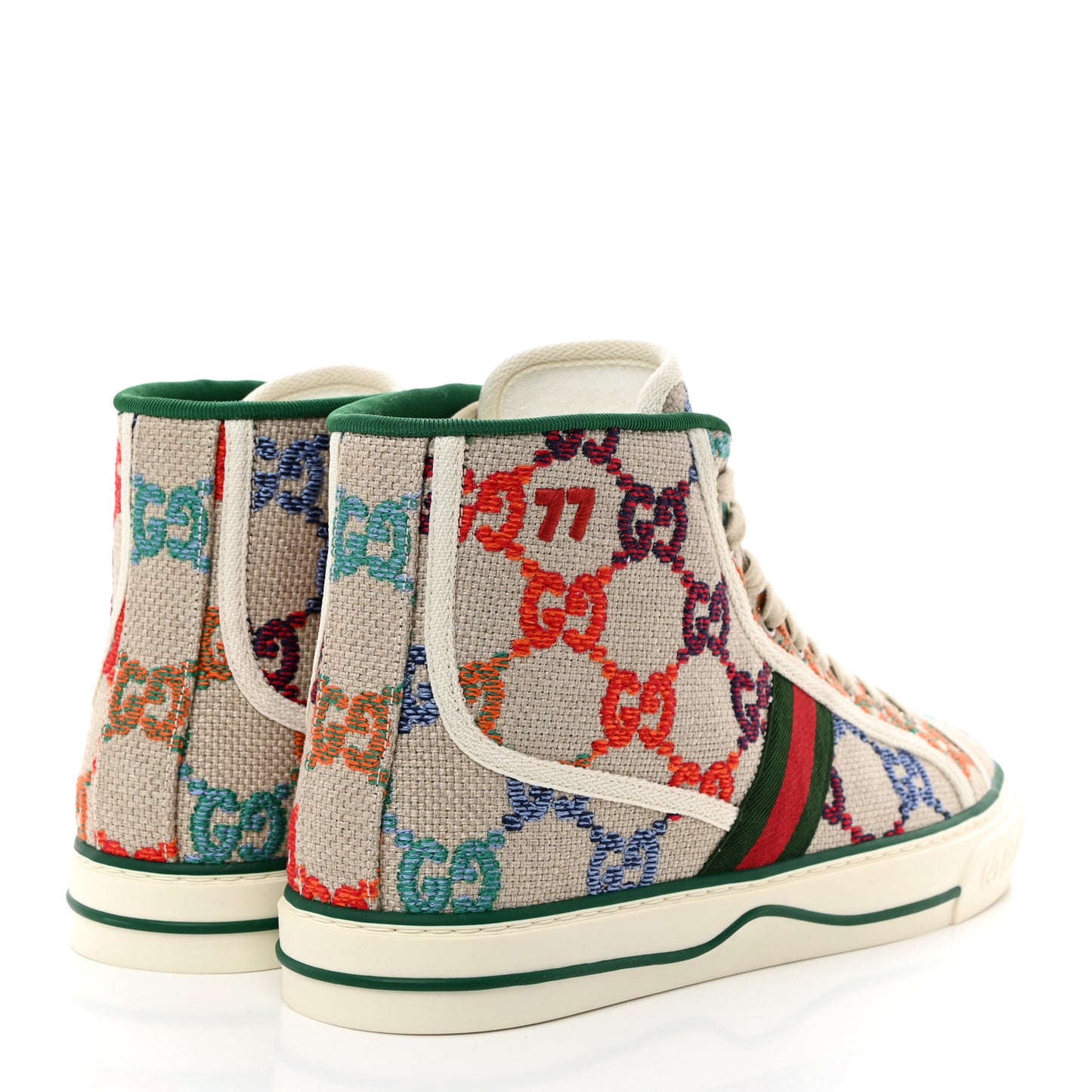 Linen Psychedelic Mini GG Monogram Mens 1977 Tennis High Top Sneakers 8 Multicolor Mystic White