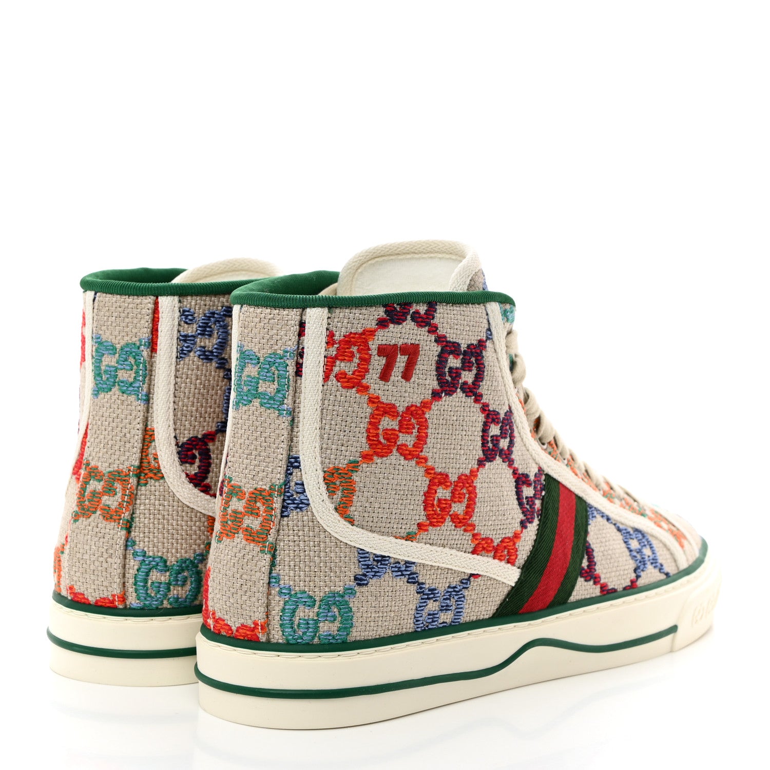 Gucci Linen Psychedelic Mini GG Monogram Mens 1977 Tennis High Top Sneakers 8 Multicolor Mystic White 4 of 8
