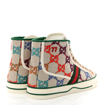 Gucci Linen Psychedelic Mini GG Monogram Mens 1977 Tennis High Top Sneakers 8 Multicolor Mystic White 4 of 8