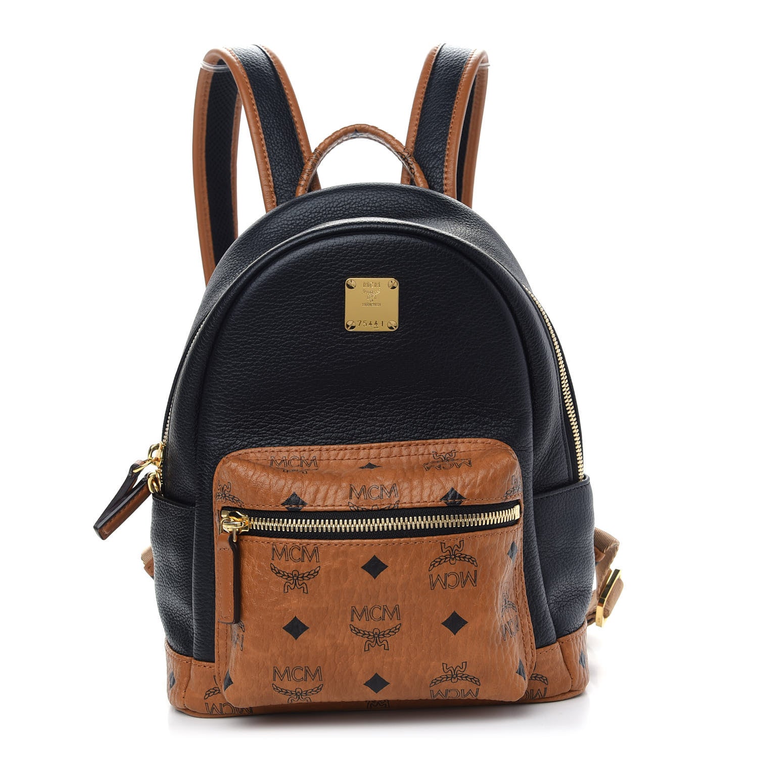 MCM Visetos Calfskin Medium Geonautic Backpack Black Cognac 1 of 8