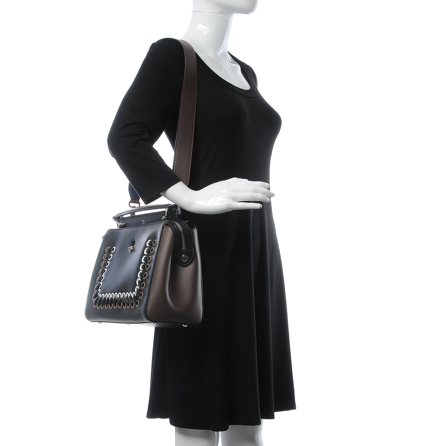 Fendi Vitello Baltico Shiny Nappa Lace Up DotCom Satchel Black Moresco Multicolor 2 of 9