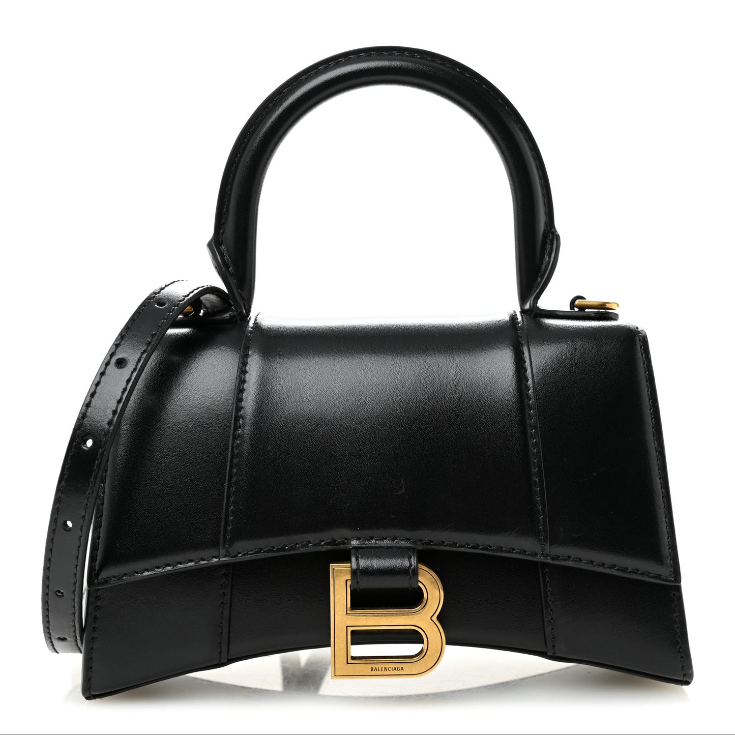 Shiny Box Calfskin Hourglass Top Handle Bag XS Black