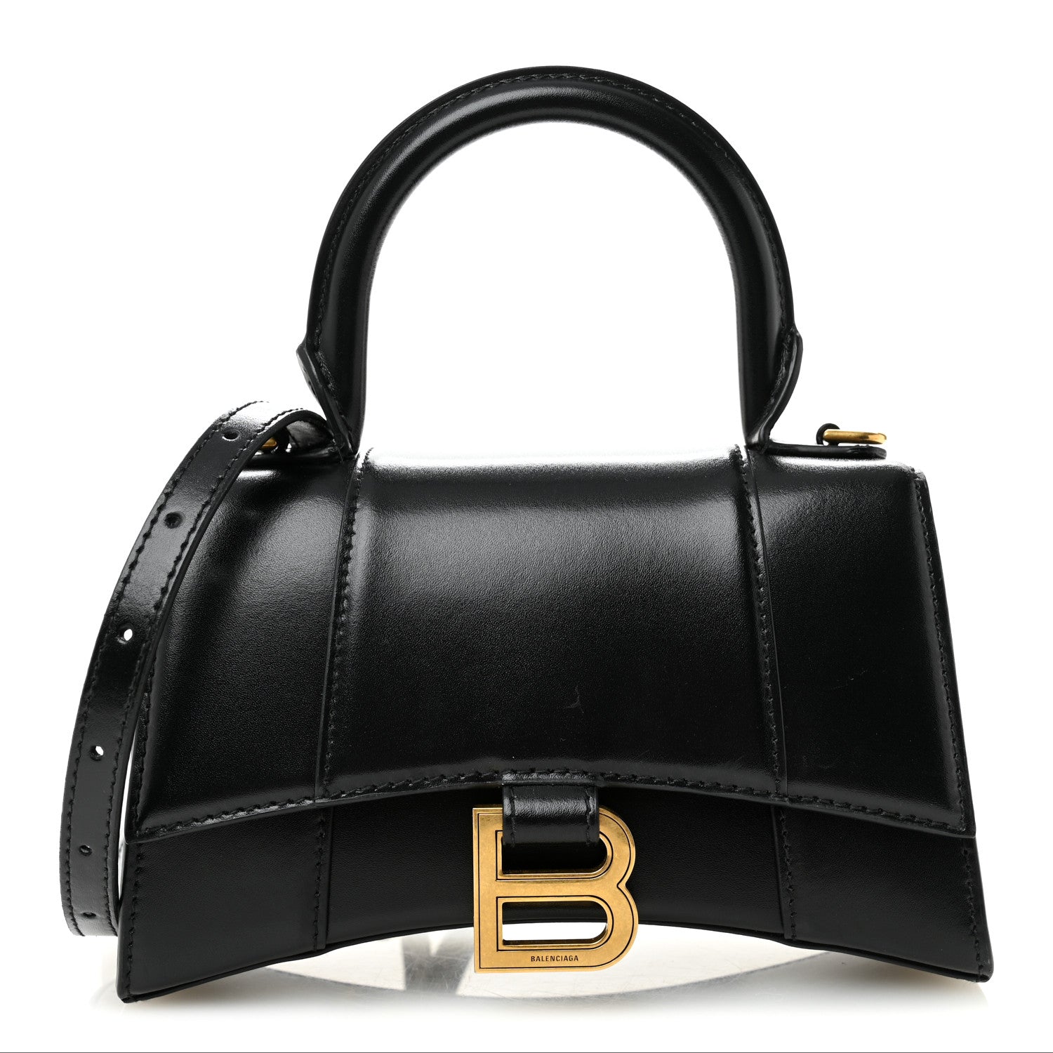 Balenciaga Shiny Box Calfskin Hourglass Top Handle Bag XS Black 1 of 10