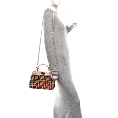 Fendi Shearling Nappa Macro FF 1974 Mini Peekaboo Iconic Satchel White Ice Cuoio Miele Scuro 2 of 11