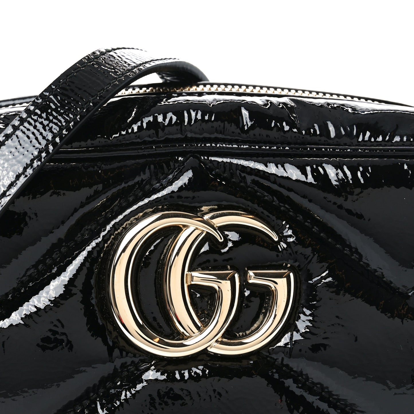 Patent Lambskin Matelasse Small GG Marmont Camera Bag Black