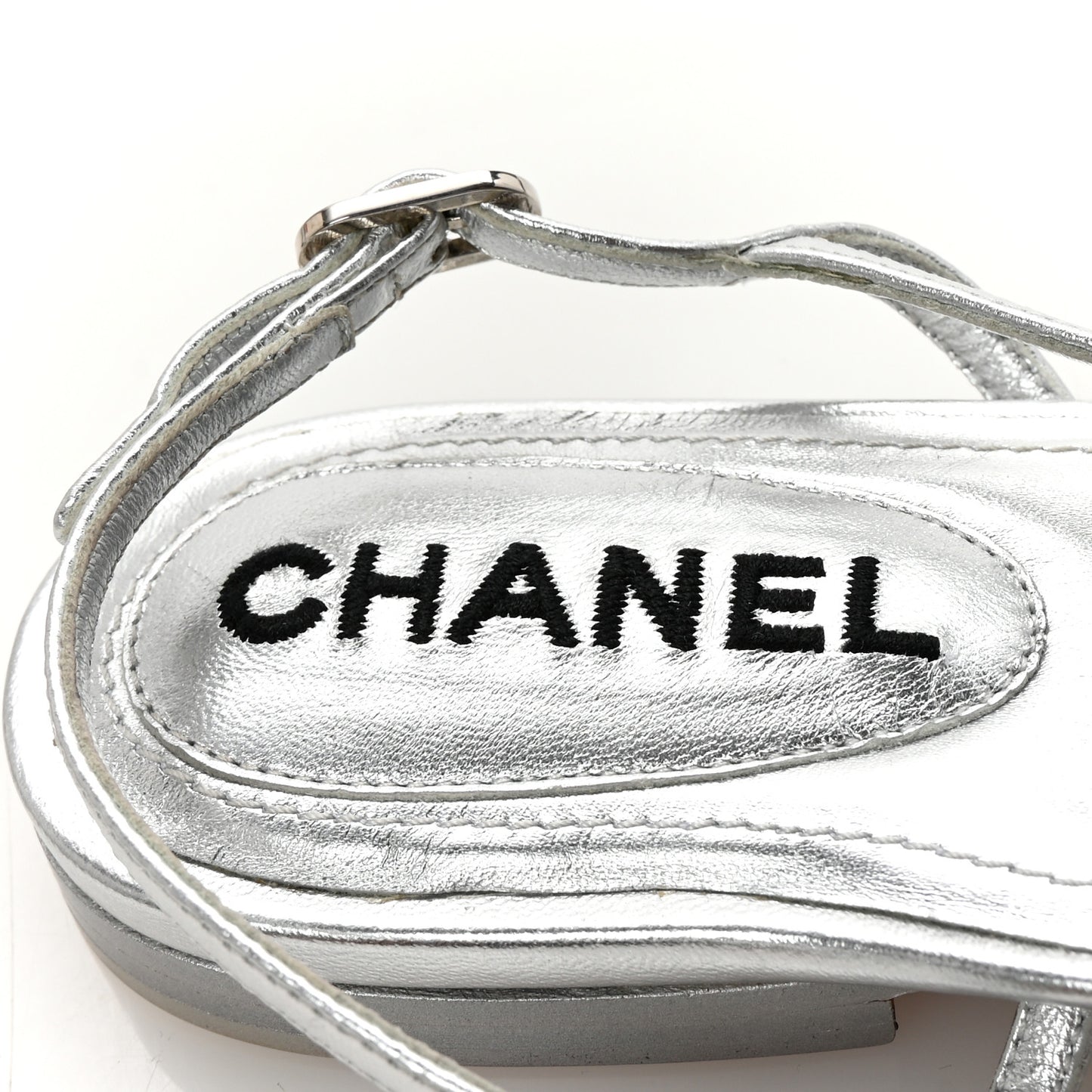 Laminated Lambskin CC Sandals 38 Silver
