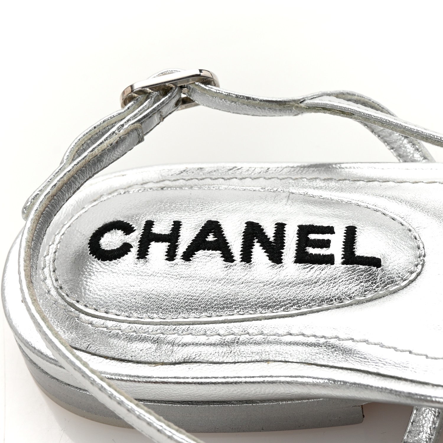 Chanel Laminated Lambskin CC Sandals 38 Silver 8 of 8