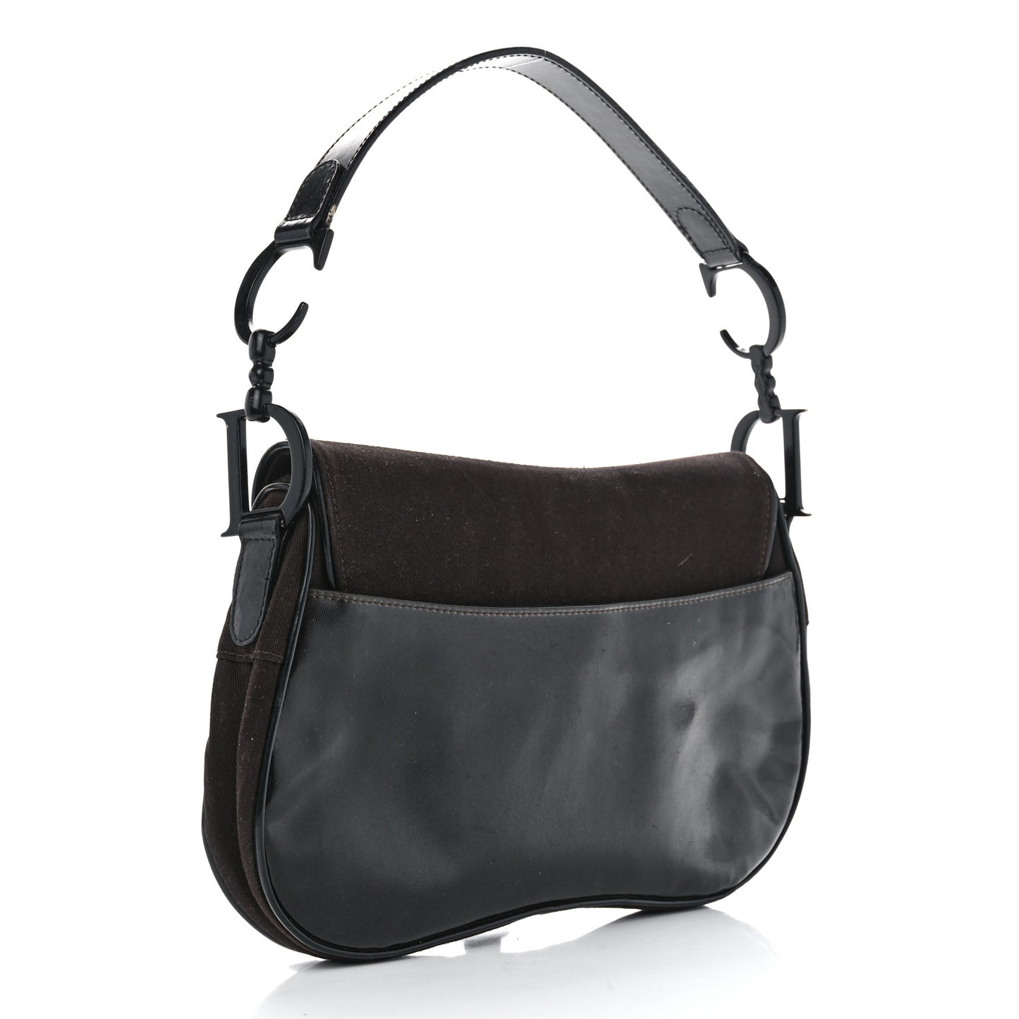 Canvas Patent Double Saddle Bag Brown Black