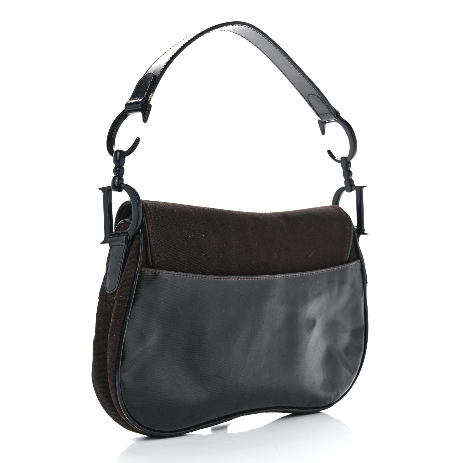 Christian Dior Canvas Patent Double Saddle Bag Brown Black 2 of 14