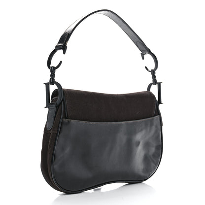Christian Dior Canvas Patent Double Saddle Bag Brown Black 2 of 14