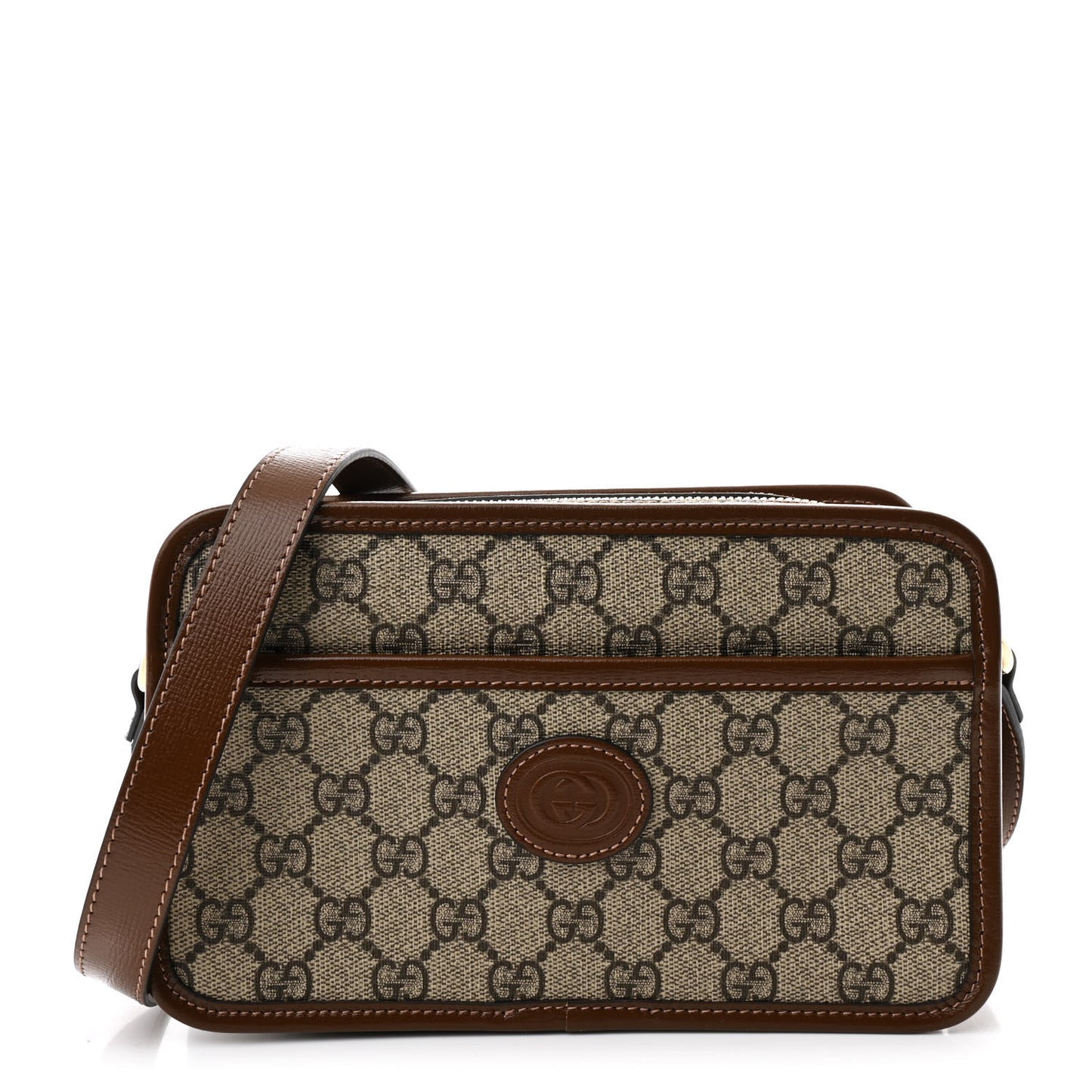 GG Supreme Monogram Azalea Calfskin Mini Retro Interlocking G Shoulder Bag Beige Ebony Brown Sugar
