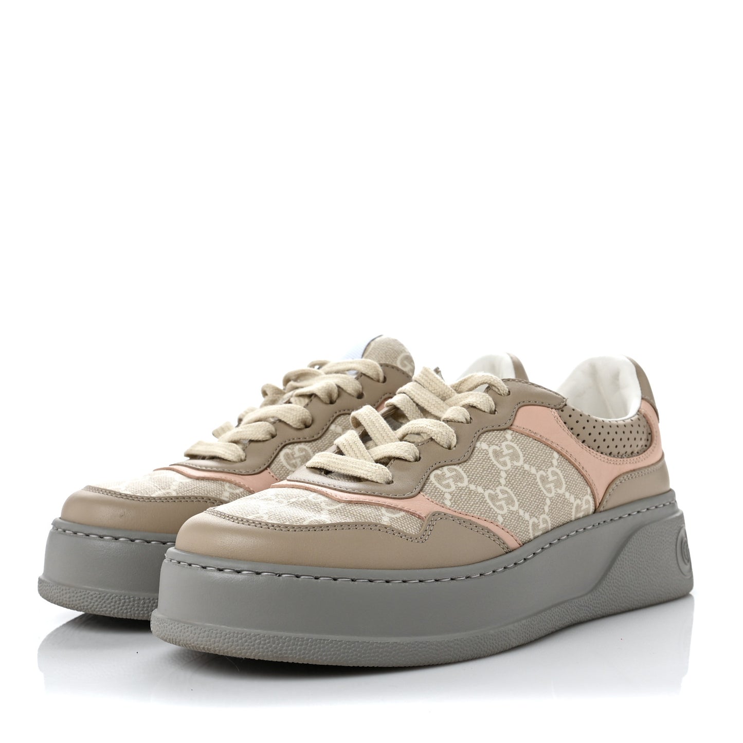 Calfskin GG Supreme Monogram Perforated Womens Platform 55mm Sneakers 37 Apricot Pink Beige Grey