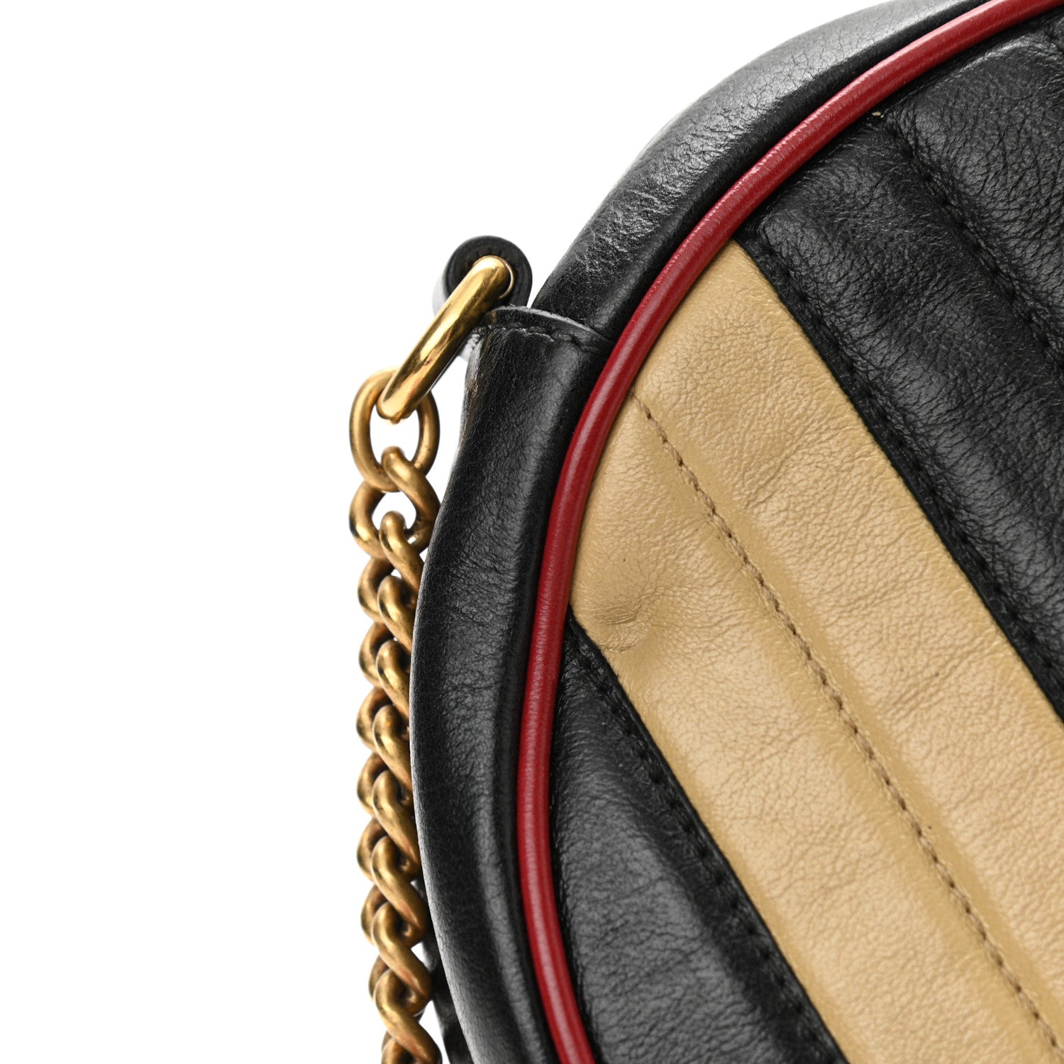 Gucci Azalea Calfskin Matelasse Diagonal Patchwork Mini Torchon GG Marmont Round Shoulder Bag Black Beige Romantic Cerise 13 of 16
