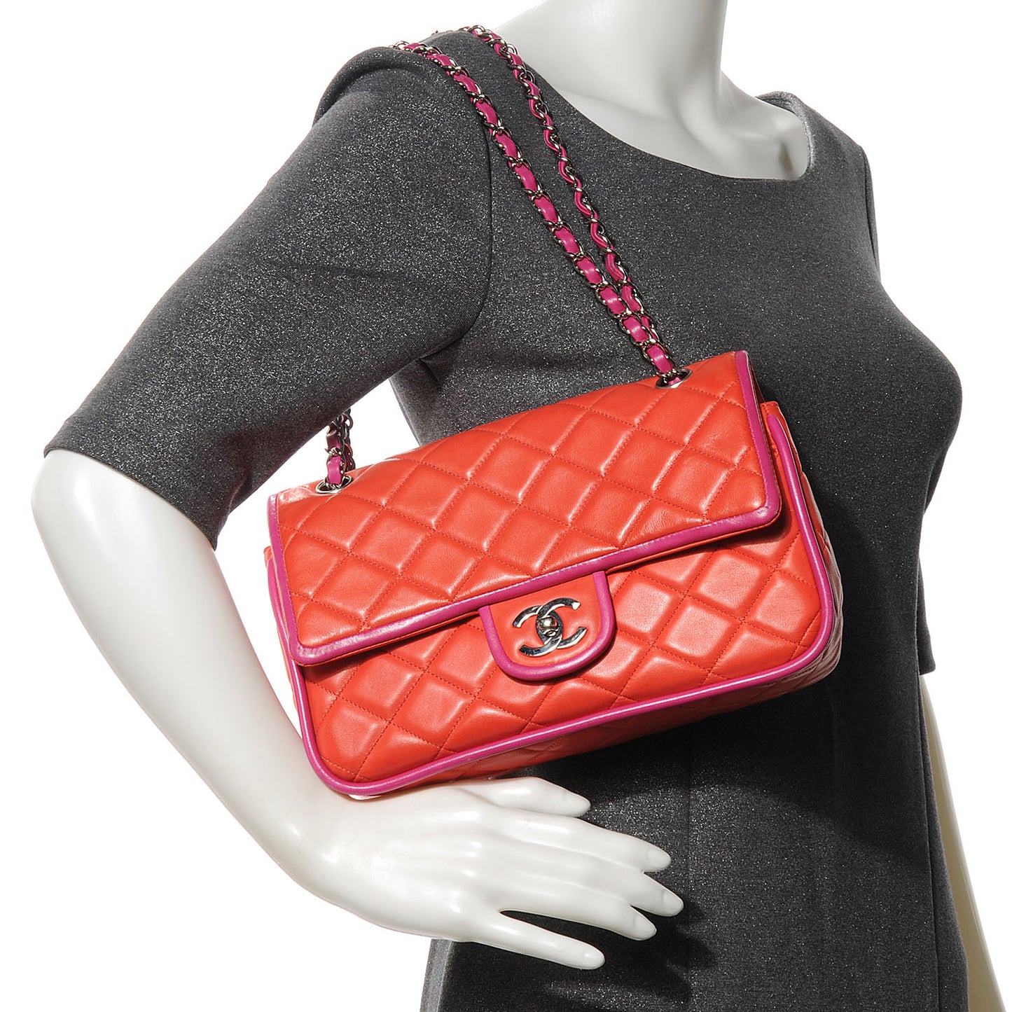 Lambskin Quilted Medium Double Flap Coral
