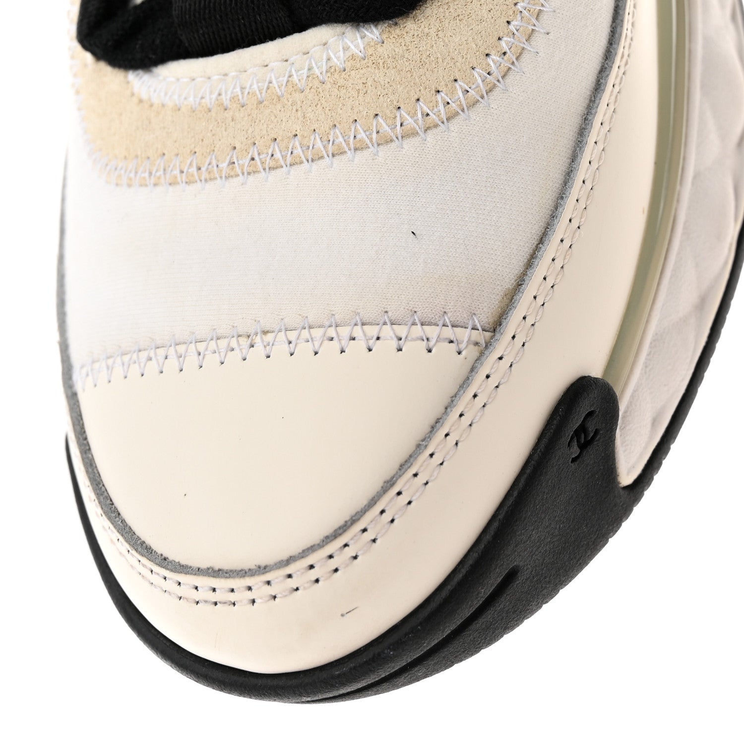 Chanel Velvet Calfskin Mixed Fibers CC Sneakers 36 Ivory Black 12 of 13