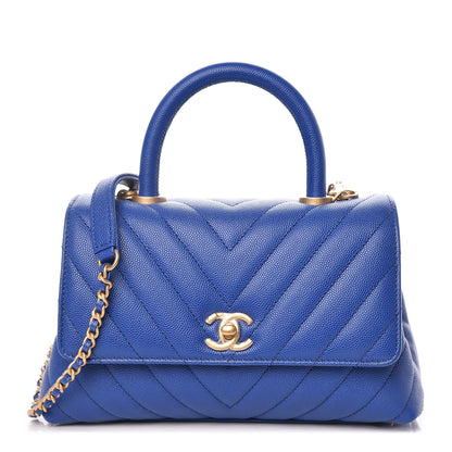Chanel Caviar Chevron Quilted Mini Coco Handle Flap Blue 1 of 10