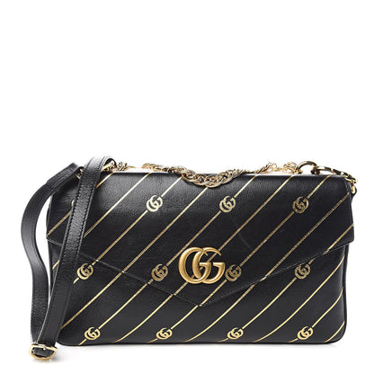 Gucci Calfskin Diagonal GG Medium Thiara Double Envelope Shoulder Bag Black White 1 of 13