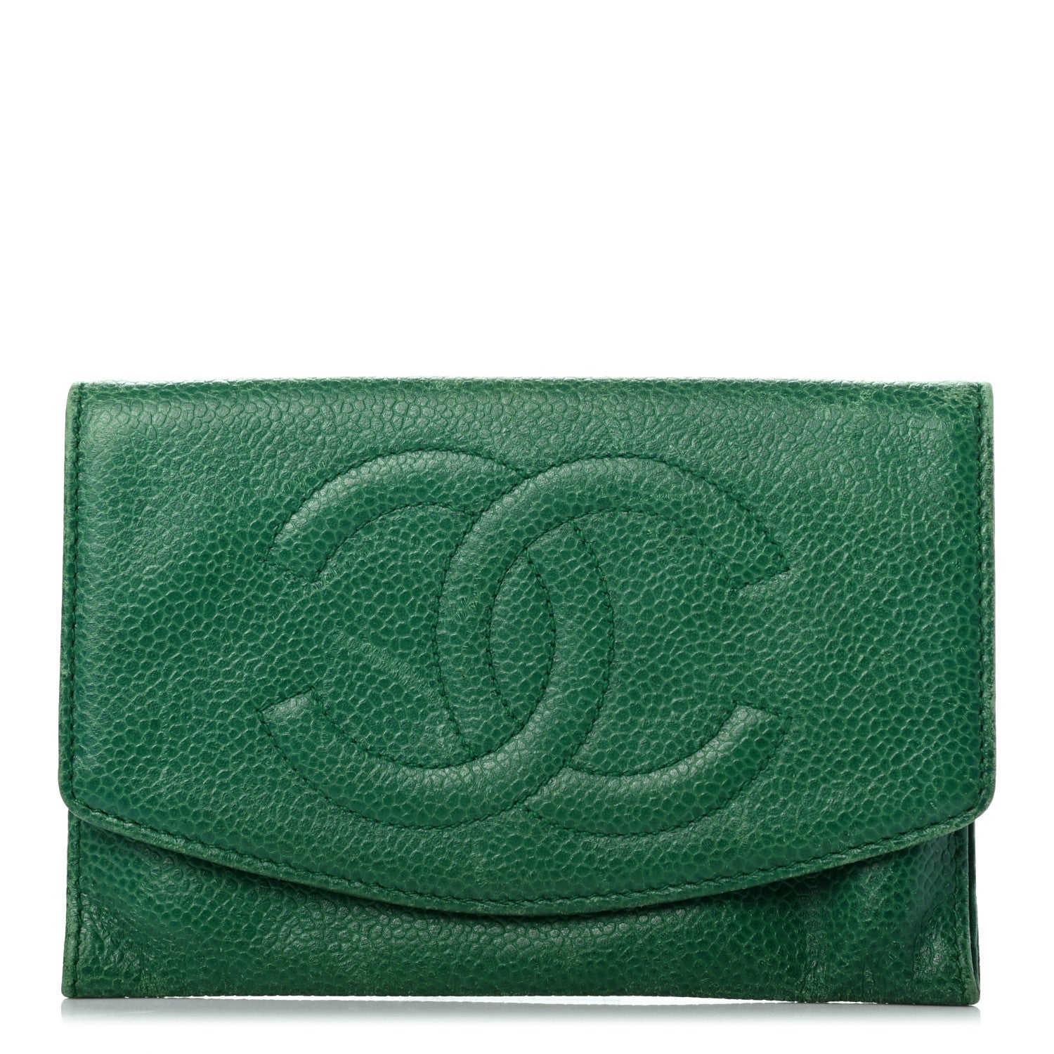 Chanel Caviar Timeless CC Card Holder Flap Wallet Green 1 of 12