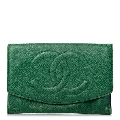 Chanel Caviar Timeless CC Card Holder Flap Wallet Green 1 of 12