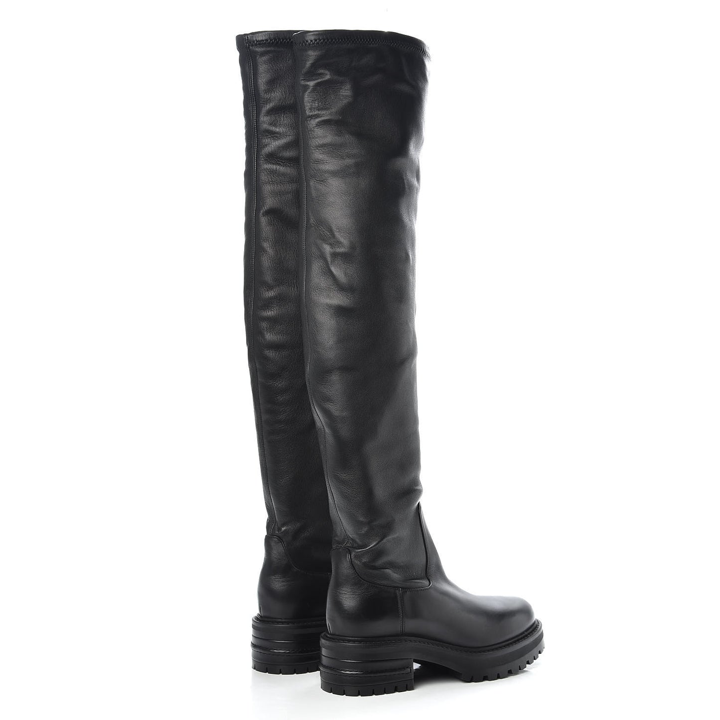 Stretch Lambskin Fight Knee Boots 36.5 Black