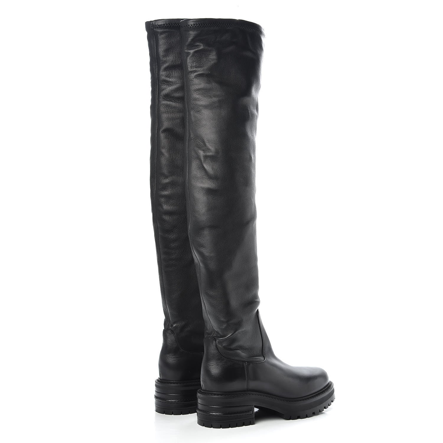 Christian Dior Stretch Lambskin Fight Knee Boots 36.5 Black 3 of 8