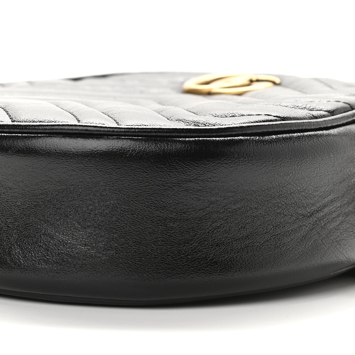 Azalea Calfskin Matelasse Heart Mini GG Marmont Round Shoulder Bag Black