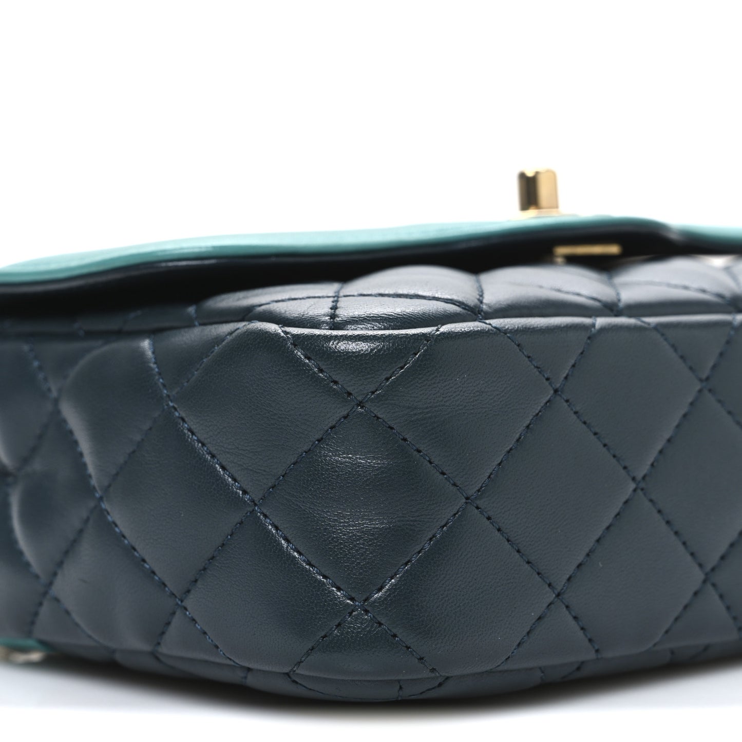 Lambskin Quilted Two Tone Day Flap Navy Turquoise
